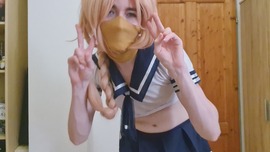 Cute Astolfo Cosplayer with beautiful body spanks his ass and jerks off