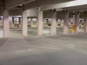Twink jerks off in parking garage and blows load