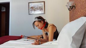 Sofi_Handcuffed maid with a red gag does the cleaning_Tel_Part 1