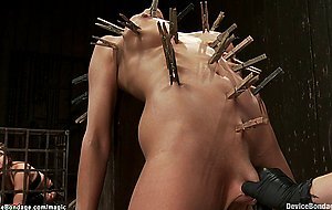 Bound in device lesbian dp fucked