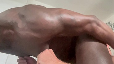 Black Muscle Butt is Eaten Out By Titpig Dad