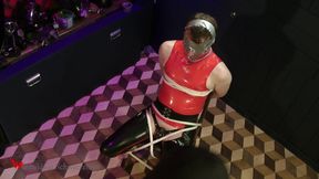 Rikki Tape Gagged & Face Slapped Latex Bound on Chair, Full Head Wrap