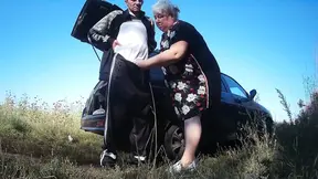my girlfriend holds my dick while I pee and then gives me a blowjob in public
