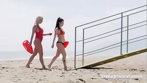 Cassie Fire, after a hot shower with Sienna Day has her first Interracial ride