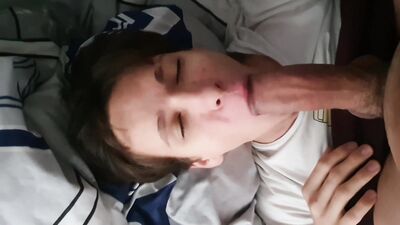 Twink, 18 Year Old sucking roommate's huge cock