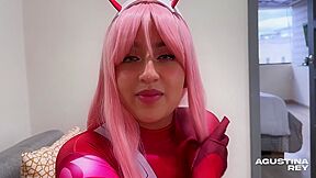 She Dressed Up As Zero Two So She Could Play With Her Pussy And Big Oily Ass