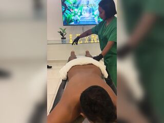 Leyne Rodriguez: Sexy Latin babe in Massage Uniform Gives an Intensive Oiled Session