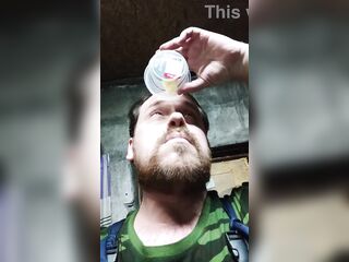 Homosexual washed his face with new cum!