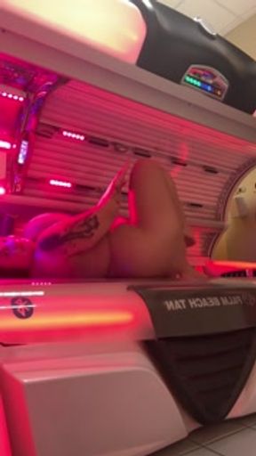 Busty Babe Bronzes Her Huge Tits And Finger Fucks Herself at the Salon