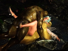 Threesome with a beautiful hot fairy and two orcs in forest