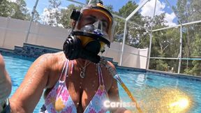 Carissa in the borrowed yellow OTS FFM and the monokini from MI playing in the pool