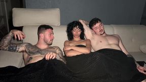 Curly Petite Latina Takes Two Thick Cocks in Wild MMF Threesome - Double