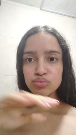 Young, Curvy and petite Latina masturbates and pees in the shower while old grandpa boyfriend films her