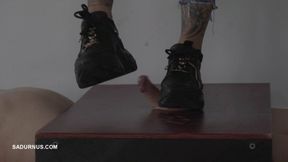 Mistress Cleo's long trampling without the slave's orgasm! wmv