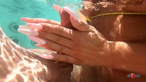 Pink hair barbie girl outdoor pool casting underwater fuck