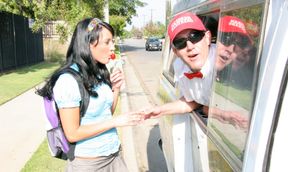 Brunette slut gets doggy style fucked for free ice cream