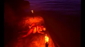 Anime Lovers Sunset Tryst Heats Up Tropical Shore in Fiery Embrace