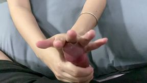 The girl with beautiful hands is massaging the lingam of my mini cock