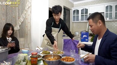 Slender Asian woman with small breasts shares intimate moment with partner at home