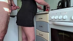 Caught My StepMom's Pregnant Cocksucker Without Panties In The Kitchen