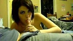 Lewd emo girlfriend eagerly blows my hard cock on camera