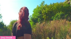 Jeny Smith in public place playing herself