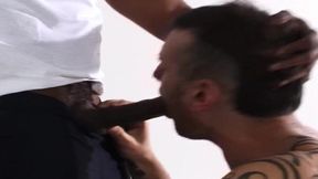 Muscled guy jerks off before BBC hunk fuck his ass