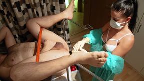 Kinky babe fists my ass as a nurse