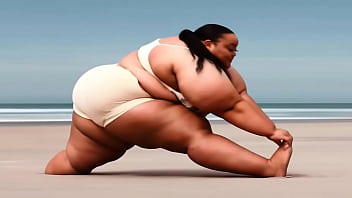 Very tanned super-fatty enjoys the beach (Solo_ AI-Generated A071053a)