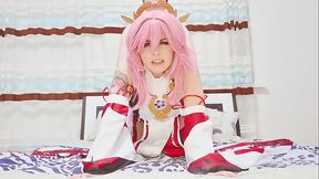 Dirty gamer'_s dream about Yae Miko from Genshin Impact: Rough sex until cumshot on virgin pink pussy