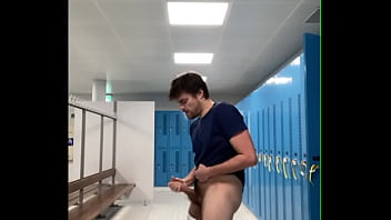 wanking my big cock in the public gym locker room