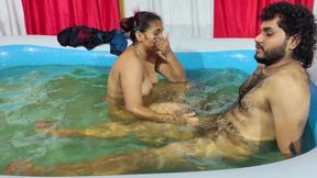 Girl Romance with Boy While Bathing in Pool