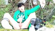 Twink tries to jerk off outdoors in nature but ended in a ruined orgasm