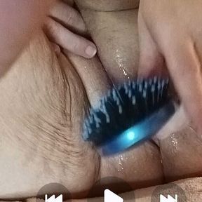 Filthy Bitch Is up Close N Personal with That Brush Look Out Shes Gushing a Waterfall Out Her Cunt