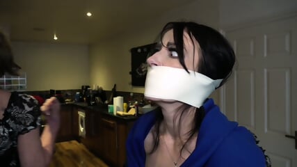 Lesbian bondage gag kissing