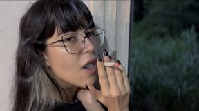 Smoking with glasses and no makeup