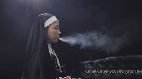 Nun Cosplay Cigarette Smoking Deep Inhales and Heavy Smoke Exhales — YEZI1 HD