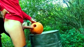 Twink Is Fucking a Pumpkin and Eating Own Creampie in the Garden