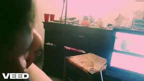 Big-Cocked Guy Gets a Swinging Blow Job at the House Party