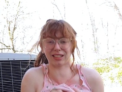 Amateur redhead masturbates then gives a blowjob