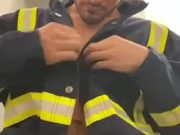 Jacking dick in work uniform