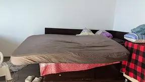Amateur wife has fun trying on clothes that she cuts