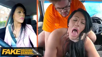 Bossy teen rides driving instructor's cock and gets creampied in the car