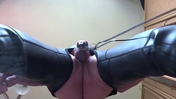 Dripping cum - My estim fun with chastity device