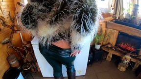 Deep throat, cum play and camel toe leather fur fetih 255