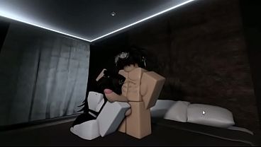 Busty goth friend rides cock in a Roblox condo