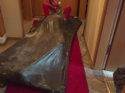 Vacbed with gloves and Russian Gasmask and fantasticrubber Catsuit