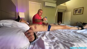 TicklishChubs: Kwisatz spurts his cock juice while dom Matt strokes his meat