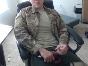 Soldier Uses Vibrator to Cum During Lunch