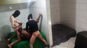 Amateur party girls get fucked in orgiastic dressing room